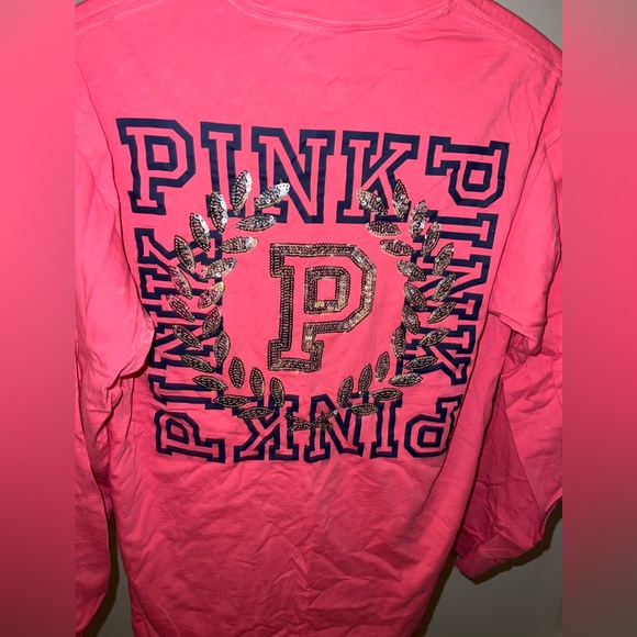 PINK long-sleeve embroidered back tee - size XS - Picture 1 of 2